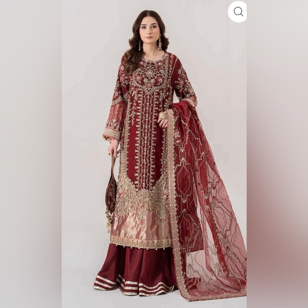Elegant Maroon Embellished Dress Maria b Pakistani designer suit dress